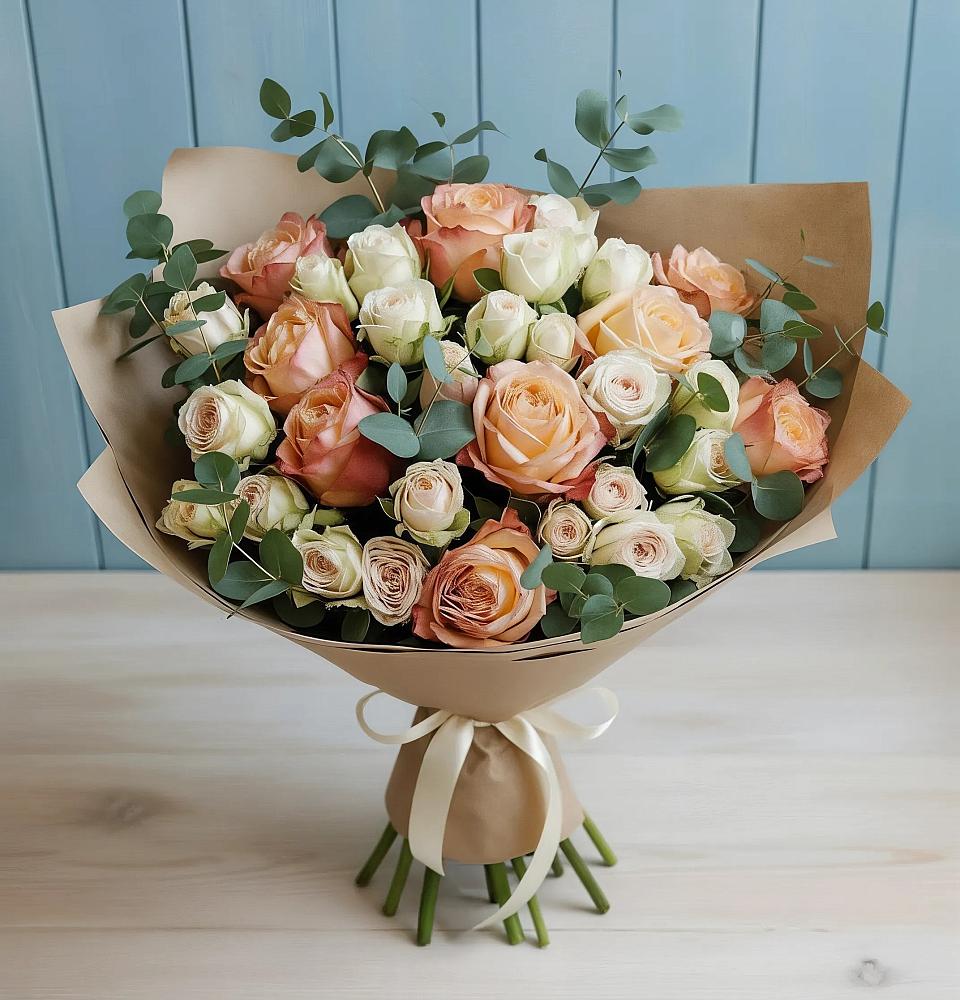 Букет цветов из: Альстромерии и Розы в хуторе Ленина