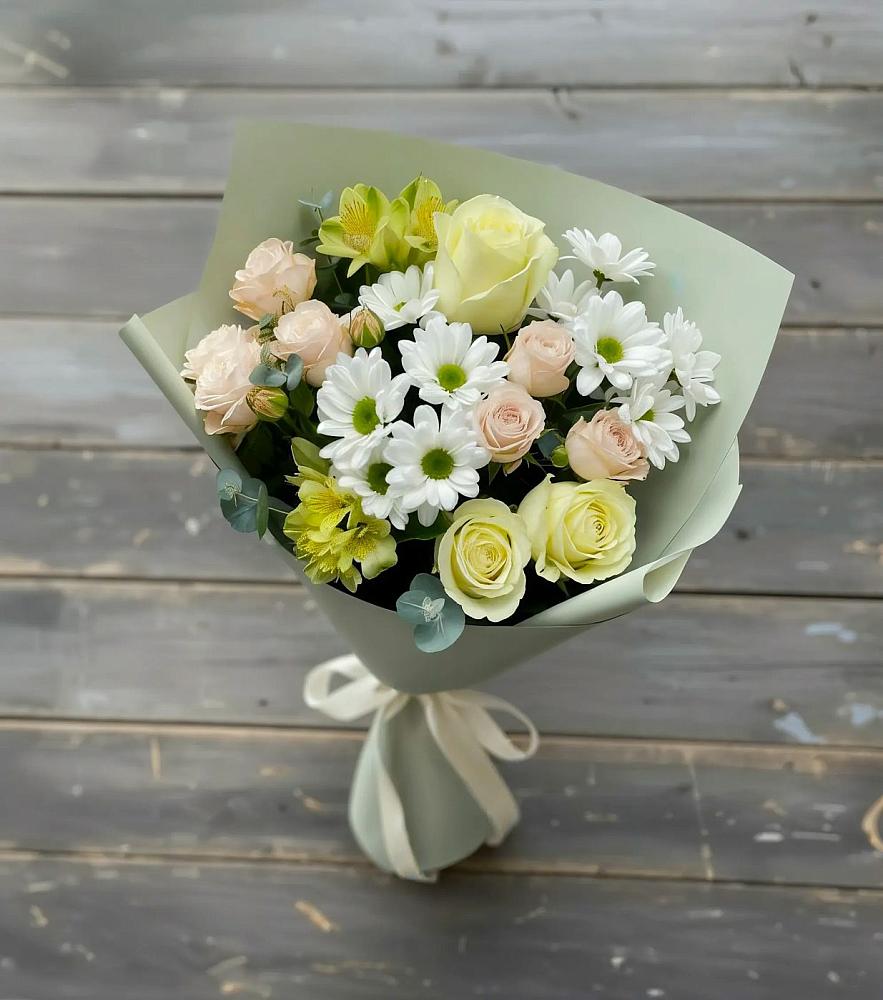 Букет цветов из: Альстромерии, Розы и Хризантемы в хуторе Ленина