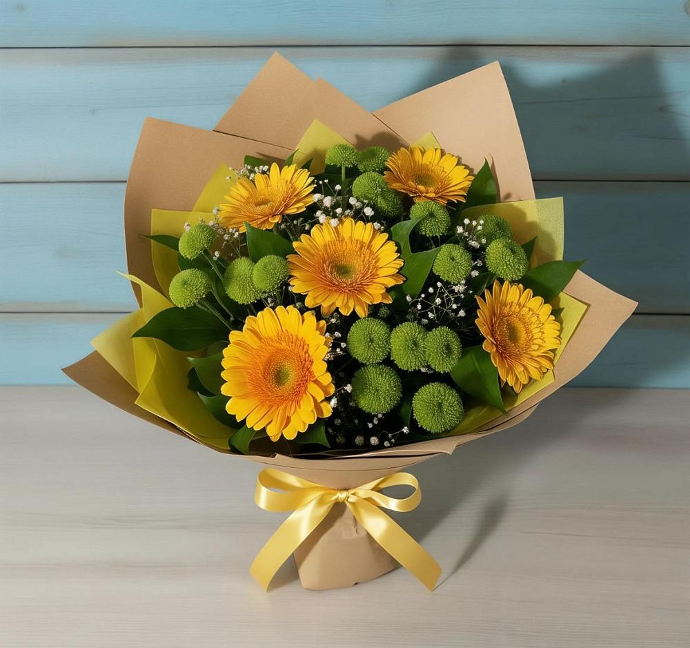 Букет цветов из: Герберы и Хризантемы в хуторе Ленина