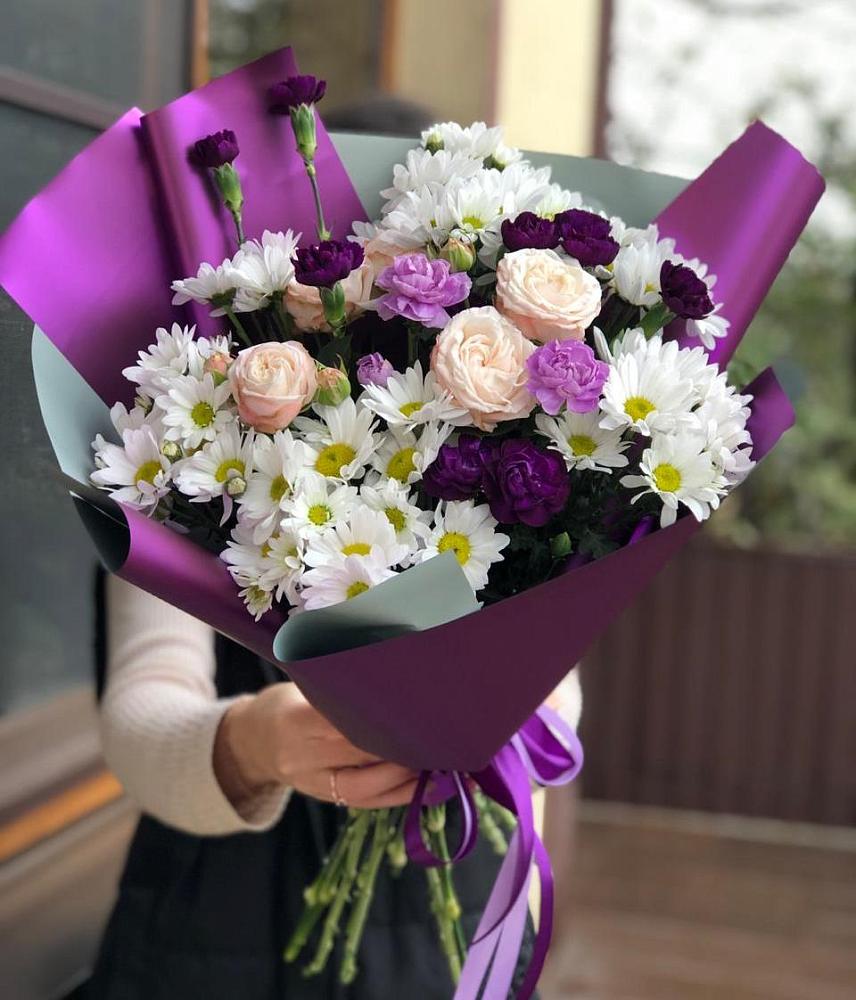 Букет цветов из: Хризантемы, Гвоздики и Розы в хуторе Ленина