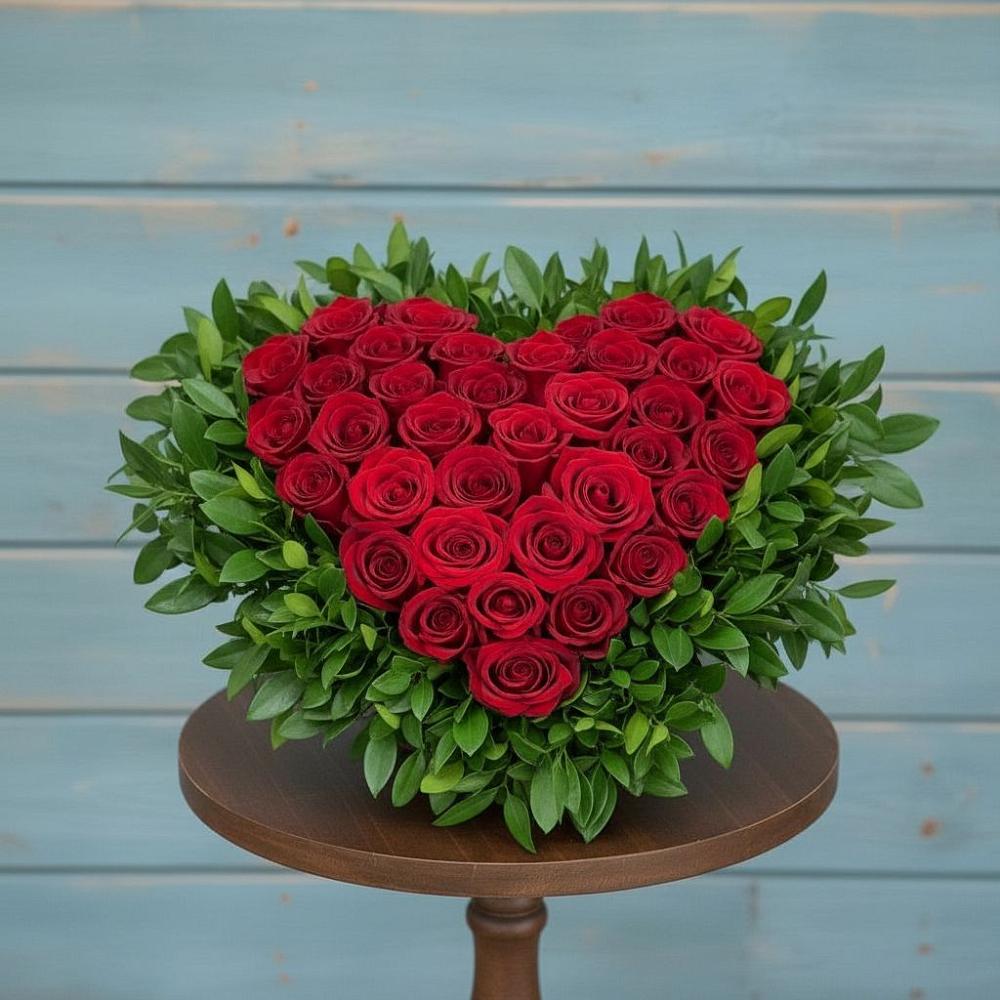 Цветочная композиция из Розы в виде сердца в хуторе Ленина