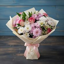 Букет цветов из:  Хризантемы, Альстромерии и Розы в хуторе Ленина