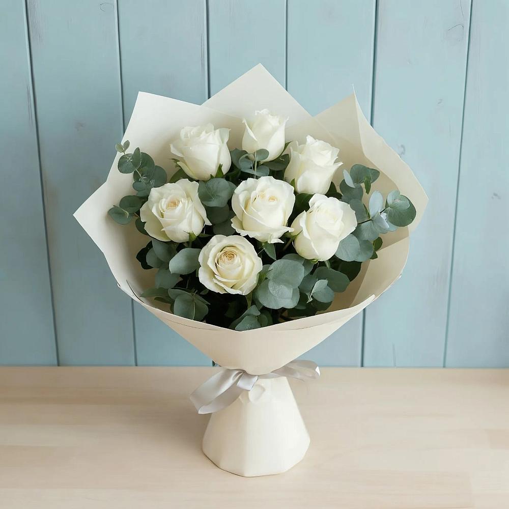 Букет Белые розы в Эвкалипте в хуторе Ленина