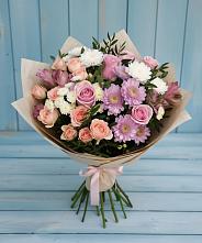 Букет цветов из:  Хризантемы, Розы и Альстромерии в хуторе Ленина