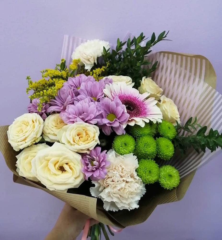 Букет цветов из: Хризантемы, Розы, Гвоздики и Герберы в хуторе Ленина