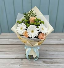 Букет цветов из:  Герберы, Розы и Хризантемы в хуторе Ленина